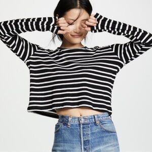 LNA CLOTHING WOMENS BLACK WHITE STRIPE LONG SLEEVE BLOUSE SMALL